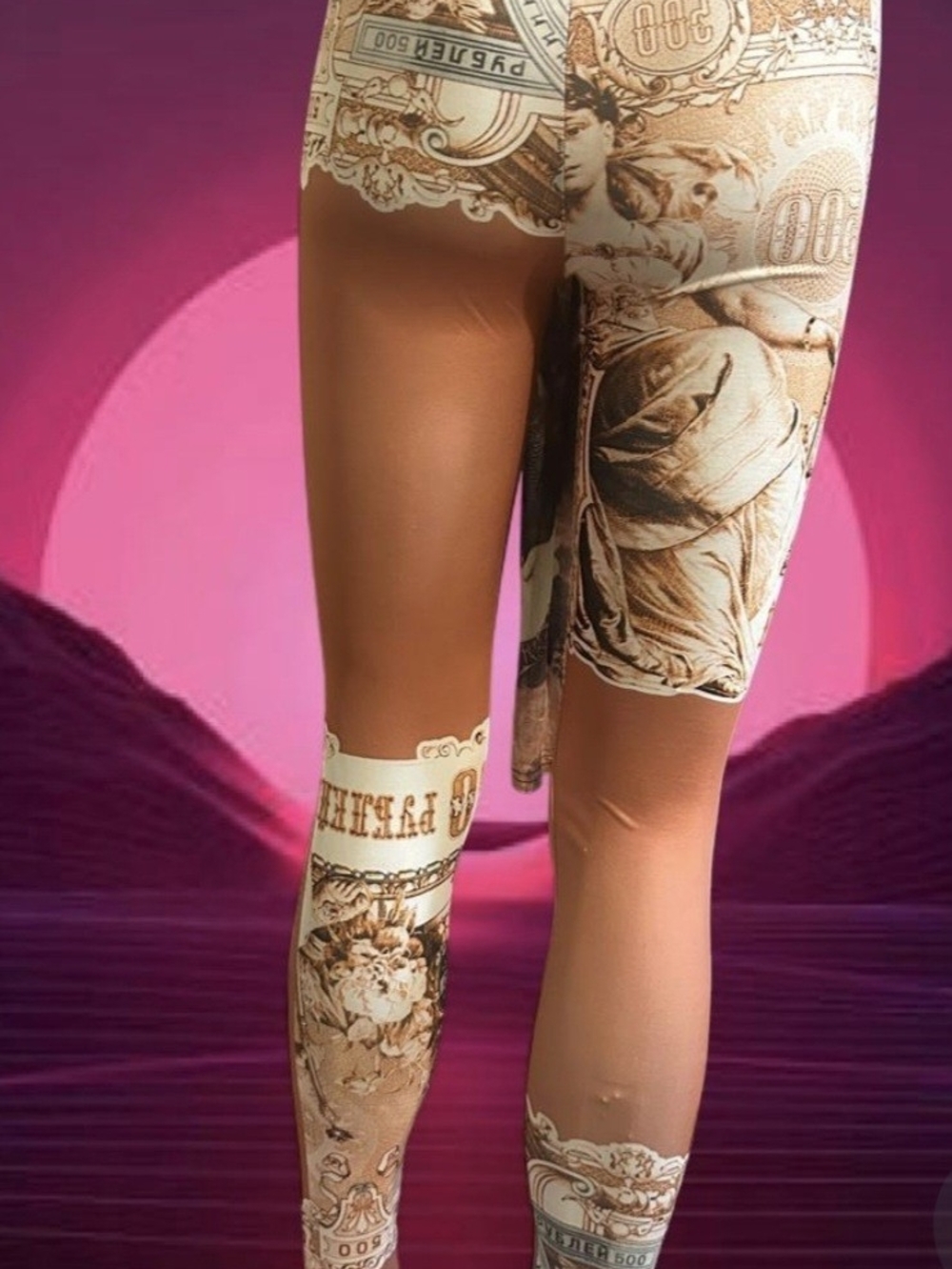 & Other Stories Brown and Cream Printed Sheer Leggings